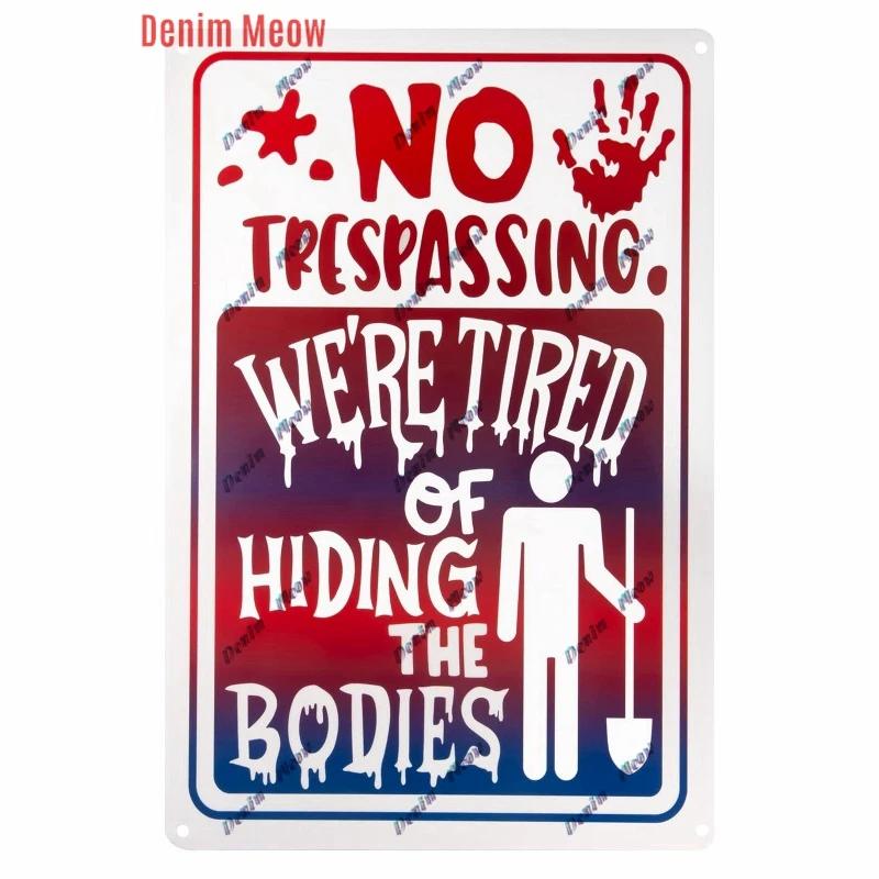 Vintage Witch Halloween Wall Art Poster, No Trespassing Metal Sign, Warning Tin Plates for Gift, Bar Party, Room Decoration WY68