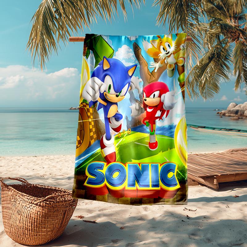 Ultra-Soft Beach Towel with Sonic Theme,Ideal for Pool - Camping, Diving - Perfect Travel Essential, Vibrant Beach Towel.