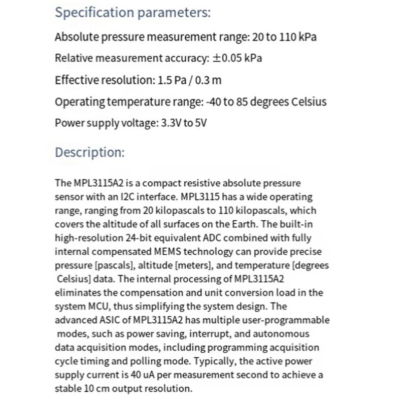 Low Power Consumption Compact Sensors for Temperature Pressure and Altitude Detection Featuring High Sensitivity Adjustable Sampling