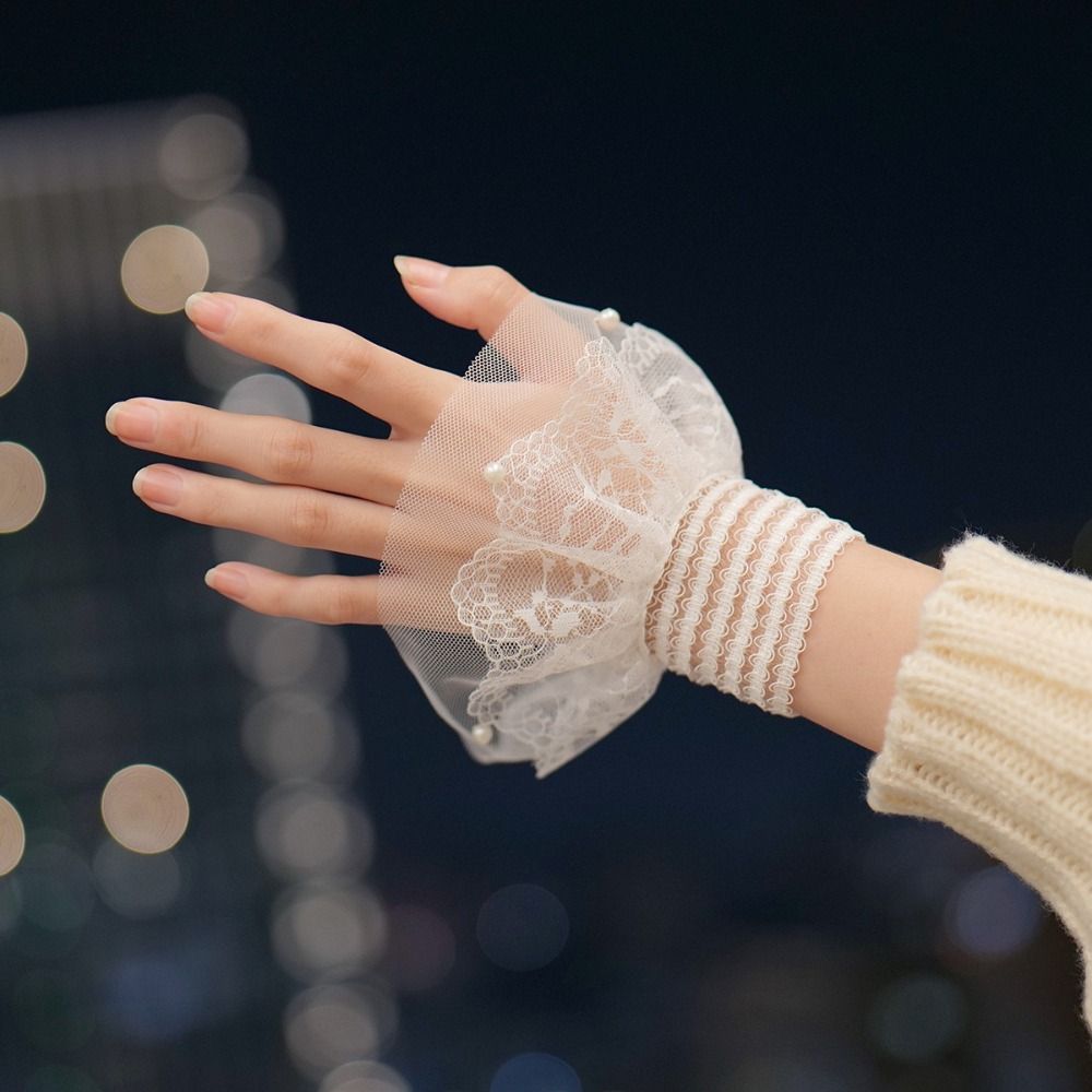 White Black False Sleeve Cuffs Mesh Pearl Lace Cuff New Wrist Cuff  Photography Props