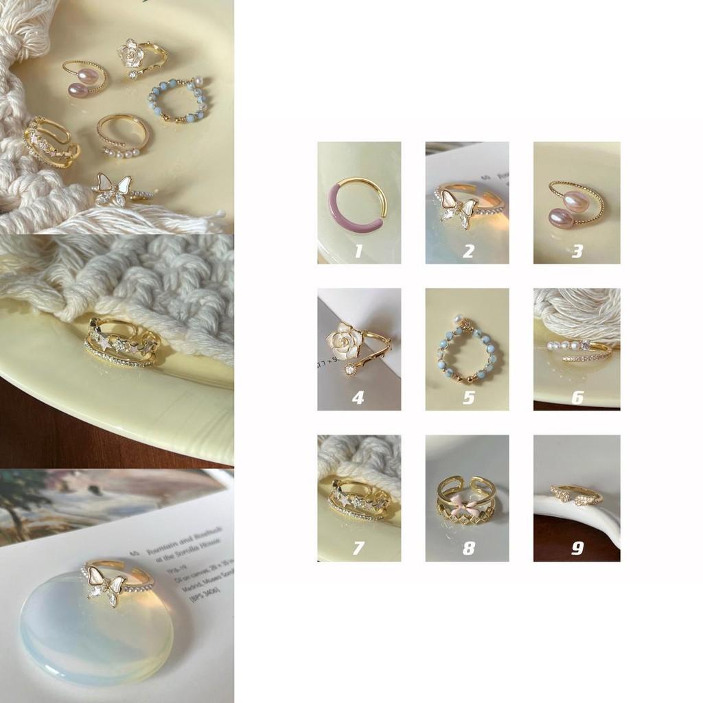 High-end Adjustable Butterfly Camellia Pearl Ring For Women In Trendy Geometric Style