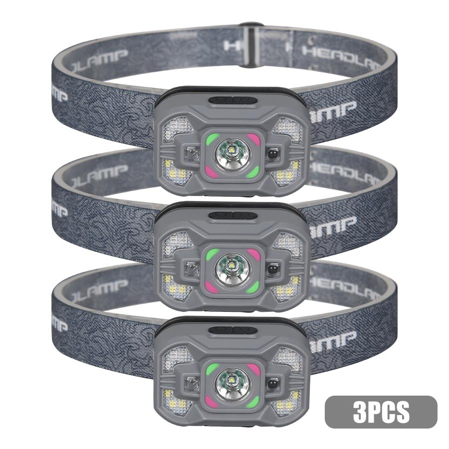 Outdoor Sensing LED Headlamps USB Rechargeable Headlight with 4 Modes Emergency Working Light Camping Waterproof Head Torch