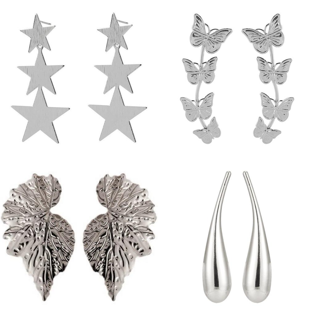 Vintage Metall Große Hängeohrringe Persönlichkeit Geometrie Einzigartig Blatt Blume Stern Runde Anhänger Übertreibung Ohrschmuck Geschenke