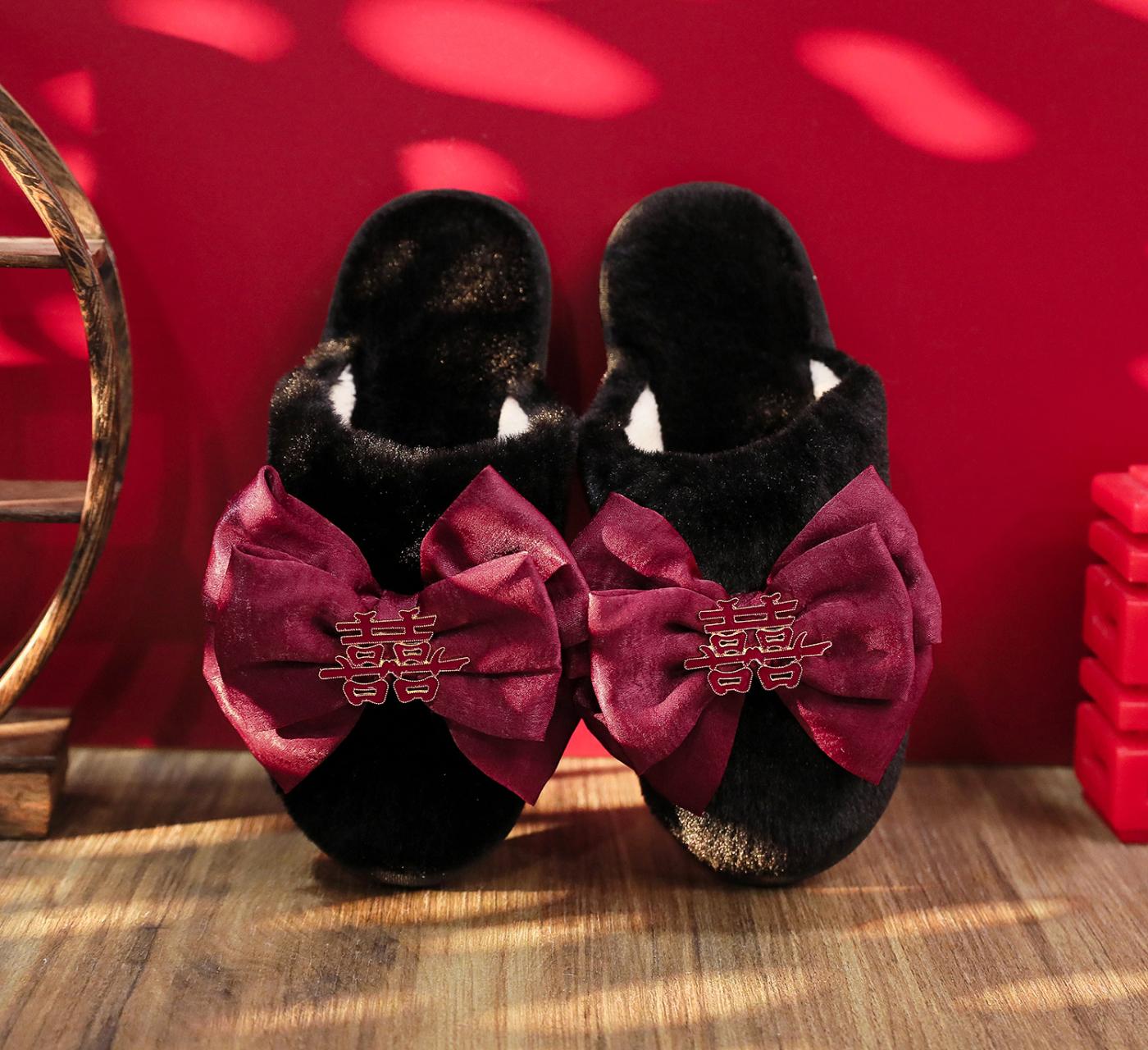 мода Зима Новый Женский Дом Красный Бант Счастливое Слово Декоративный Баотоу Пушистый — фото 8