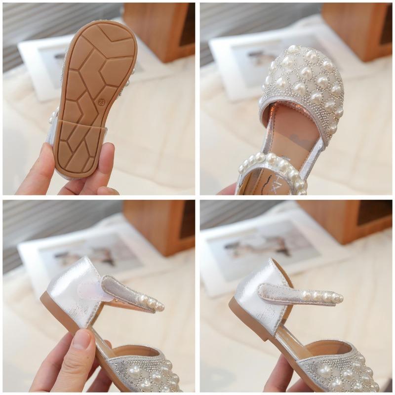 Girls Pearl Rhinestone Closed Toe Mary Jane Sandals