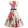 Summer Vintage Women's Crew Neck Bag Sleeve Flower Print Dress