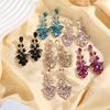 Elegant Flower Design Alloy Drop Earrings With Sparkling Crystals For Party Wear