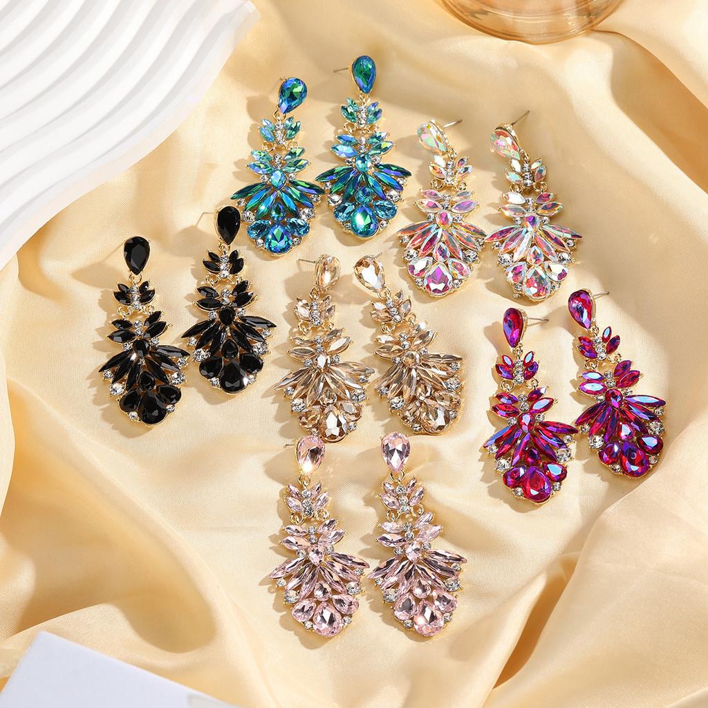 Elegant Flower Design Alloy Drop Earrings With Sparkling Crystals For Party Wear
