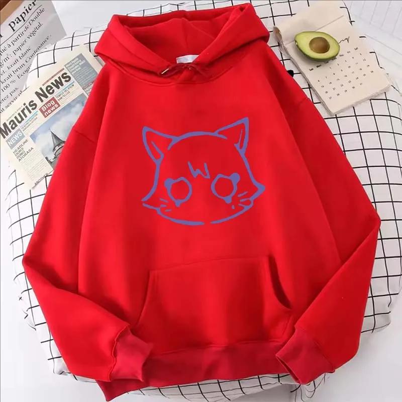 Genshin Impact Cartoon Cat Printed Hoodie Women Casual Autumn Winter Kawaii Harajuku Fleece Long Sleeve Sweatshirts