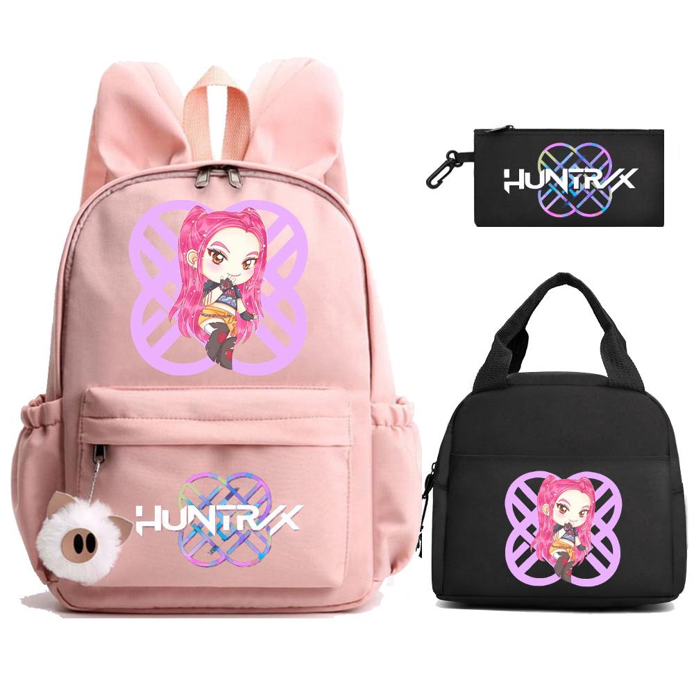 3Pcs/set K-Pop Demon Hunters Printed Backpack with Lunch Bag Pengcil Case for Teenager Girl Boy Back To School Bookbag Large Capacity Travel Bag