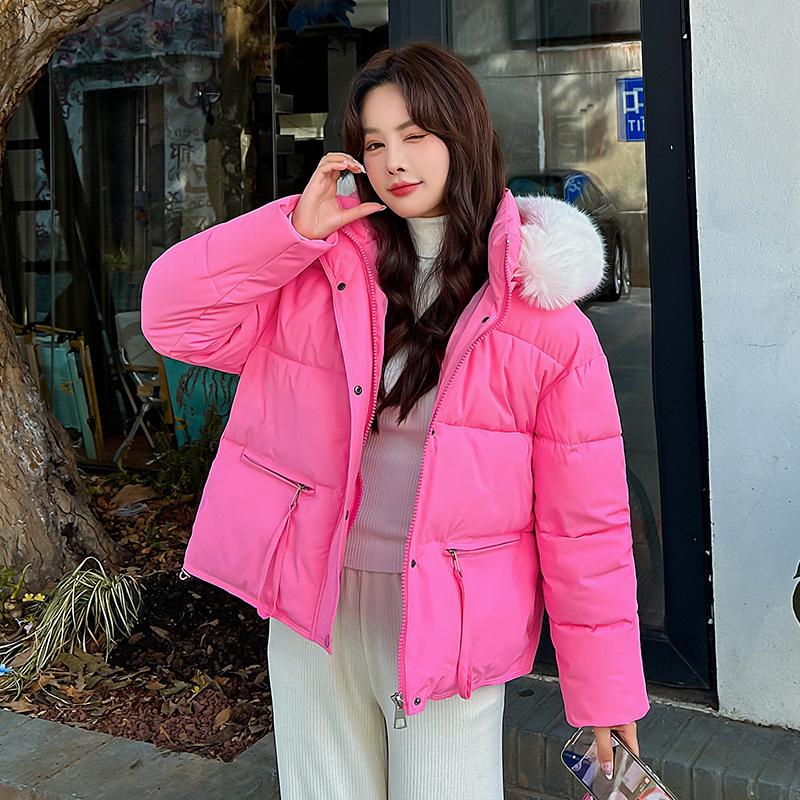 2025 Women's Winter New Korean Edition Hooded Down Padded Jacket Large Fur Collar Loose Slimming Bread Jacket Warm Jacket