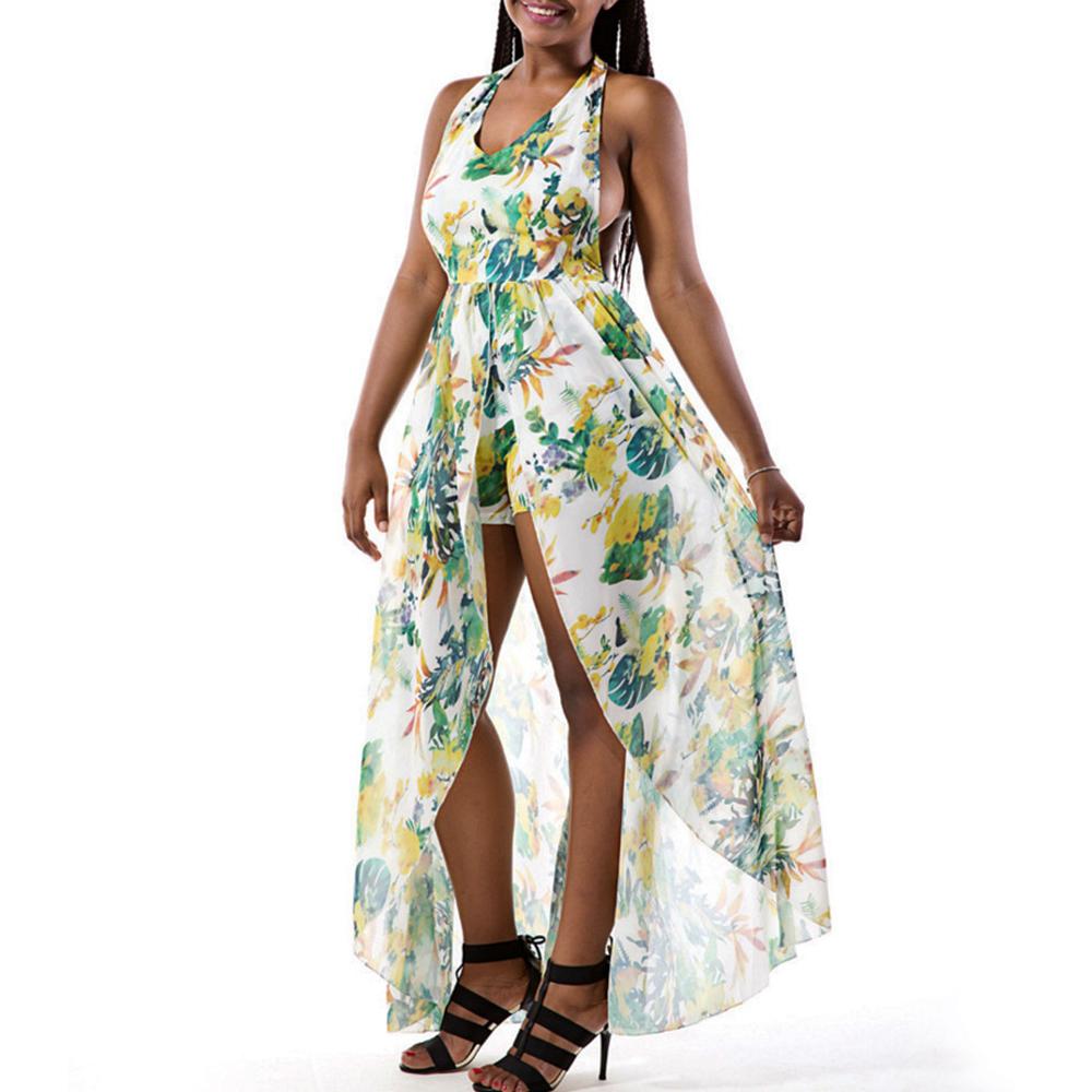 sexy deep v collar strap sleeveless irregular vacation dress