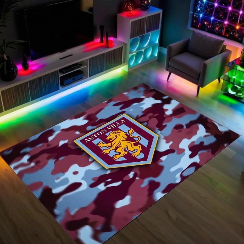 Aston Villa Football Design Crystal Velvet Carpet Cozy Non?Slip Printed Rug For Bedroom Living Room Entrance