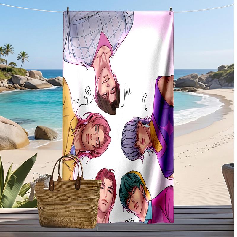 Kpop Lovci Démonů Potiskovaný Plážový Ručník, Velký Absorpční Rychleschnoucí Ručník pro Letní Venkovní Plavání