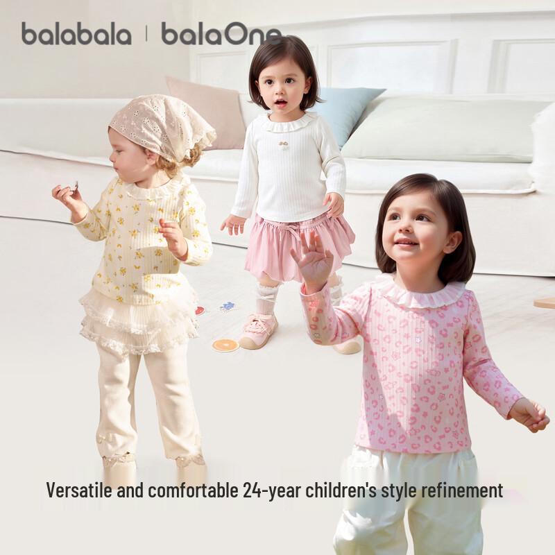 Balabala Girls' Floral Long-Sleeve Cotton T-Shirt
