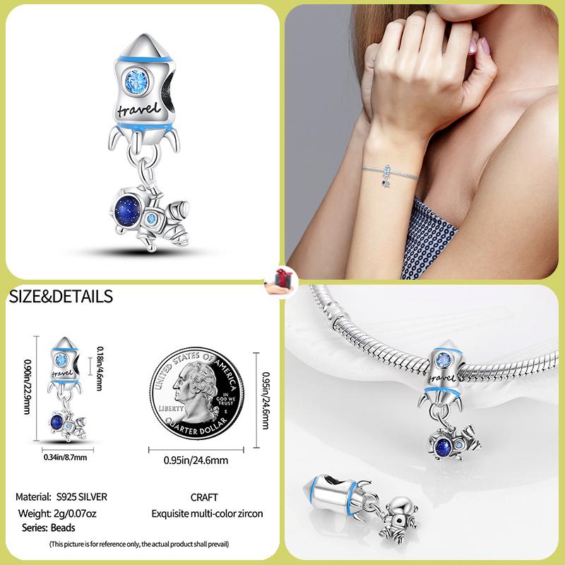 925 Silver Globe Airplane Charm Beads For DIY Bracelet Making Ladies Jewelry 3mm Original Design