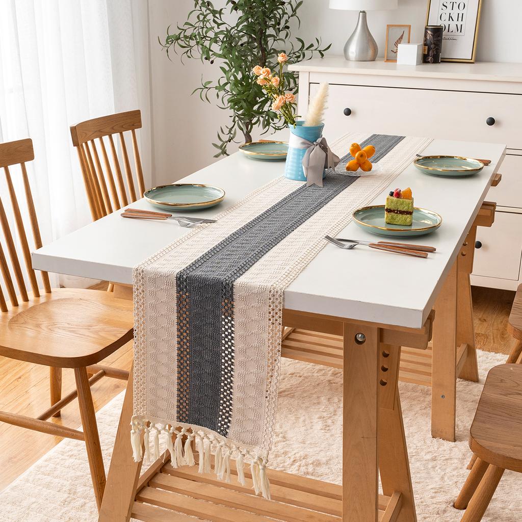 Bohemian Rustic Wedding Bridal Shower Dinner Cotton Linen Table Runner