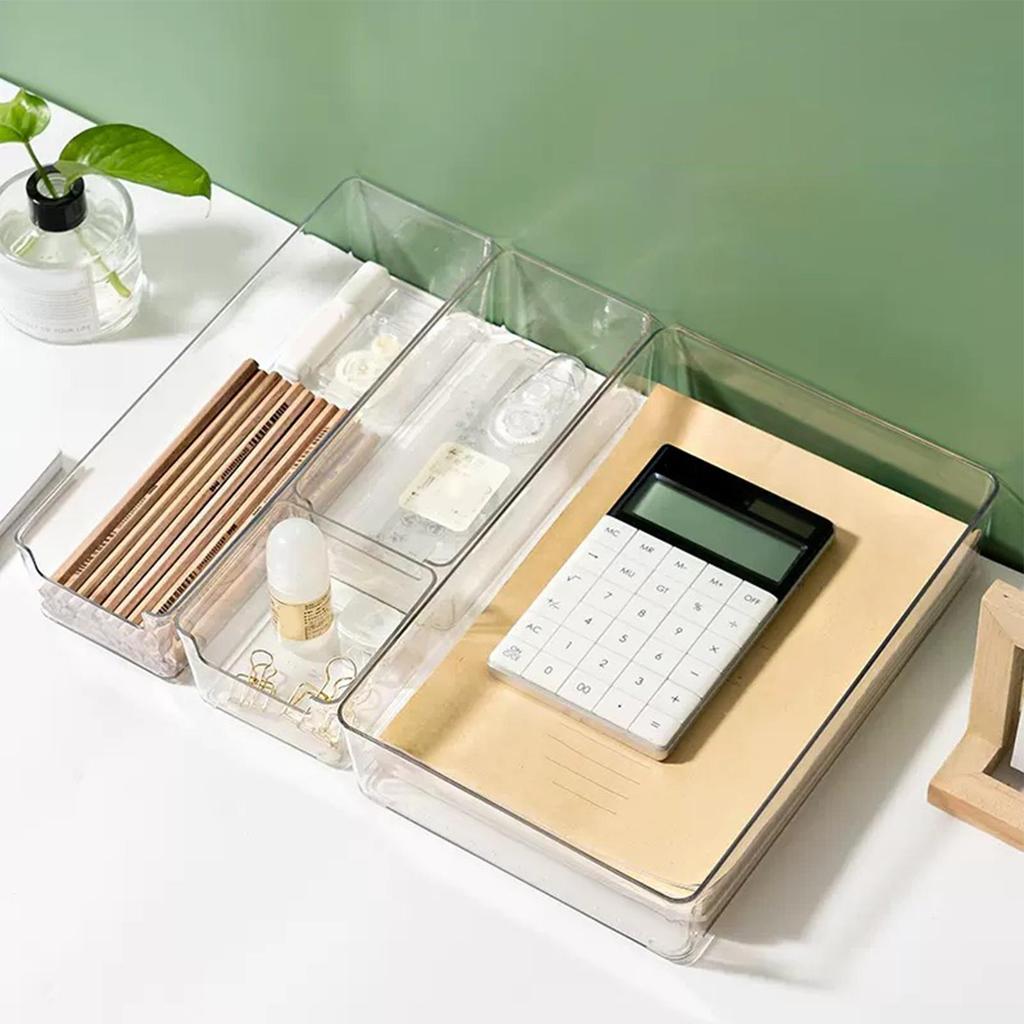4pcs Desk Drawer Organizers Set Plastic Bathroom Storage Makeup Organizer Clear Transparent Storage Box Drawer Organizer