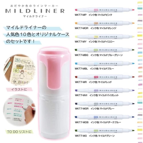Zebra Highlighter Mild Liner 10 Colors with Hard Case Blue Green WKT7-HD-BG-AZ