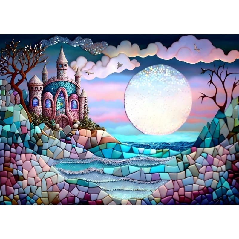 Fantasy Mosaics Princess Castle Shell Splicing Abstract Poster Canvas Printing Wall Art Decoration Painting for House Room Decor