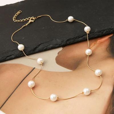 New Beads Women's Neck Chain Kpop Pearl Choker Necklace Gold Color Goth Chocker Jewelry On The Neck Pendant Collar For Girl