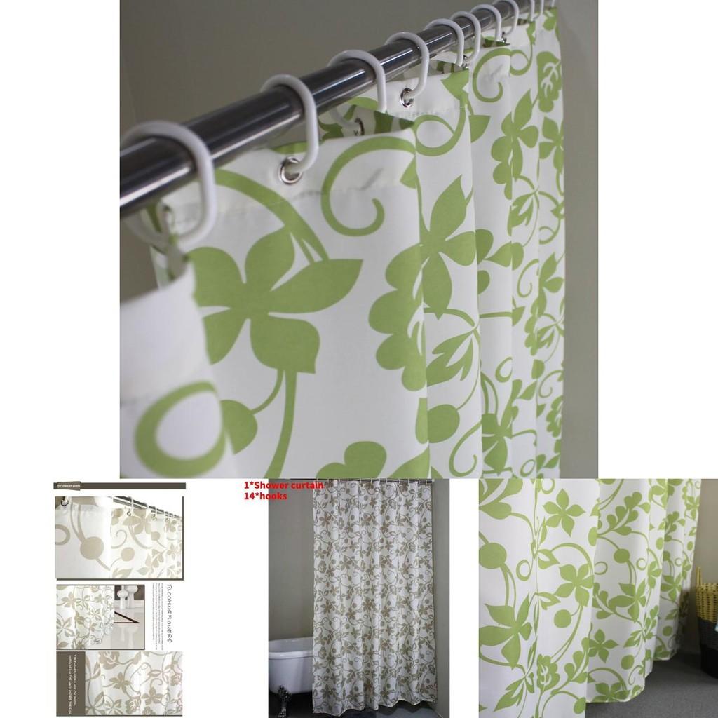 Watercolor Botanical Shower Curtain In Polyester Fabric With Logo For Modern Bathrooms