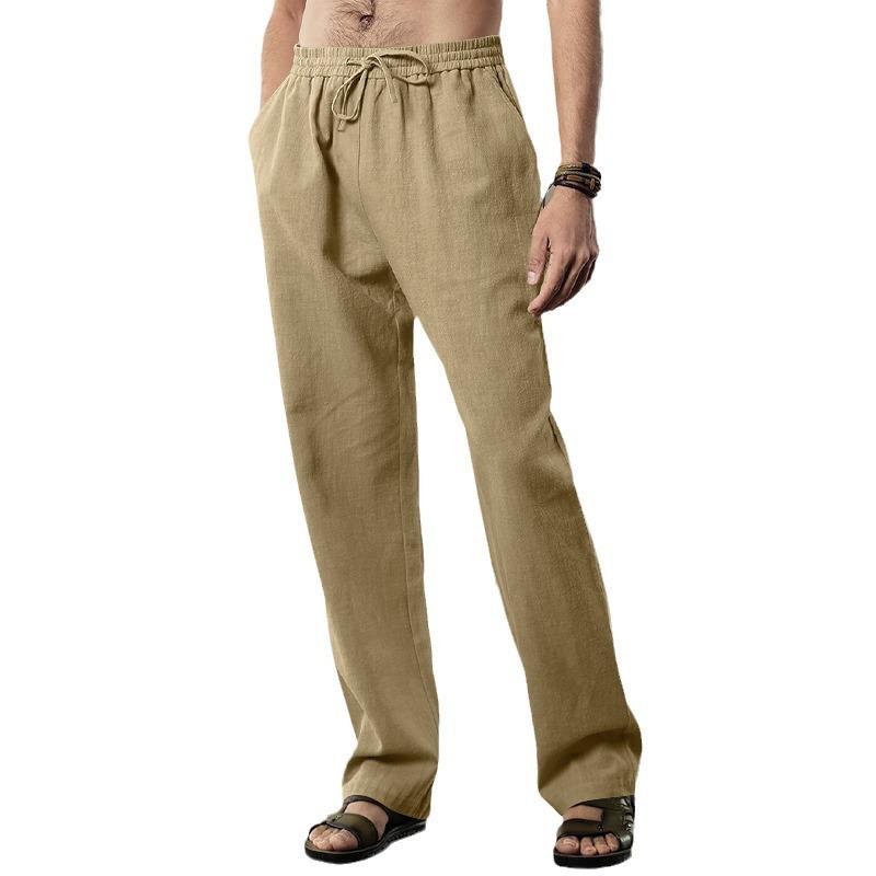 Men's solid colour trousers spring and summer new men's breathable hemp loose casual sports trousers