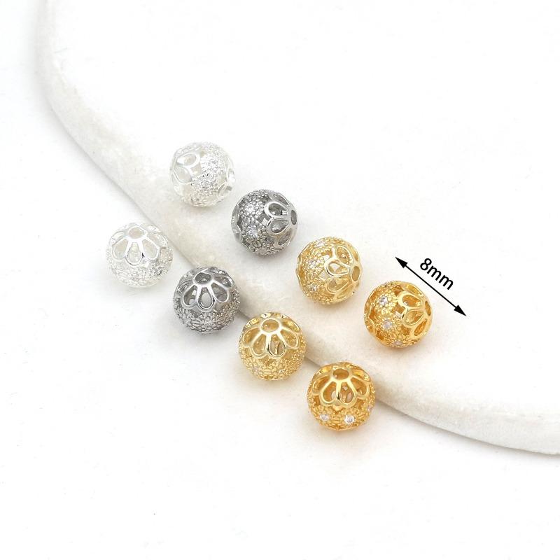 Farbechtheit k Echtgold mikro-eingefasster Zirkon Fassperlen Straße durchbohrt kleine Taille Kristallarmband DIY Perlenabstandshalter mit Perlen C