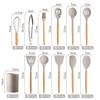 Hiino Kano Kitchen Tool Set 12 Pieces Heat-Resistant Silicone Wooden Handle Gentle On Pots Spatula Ladle Tongs Whisk Turner Brush