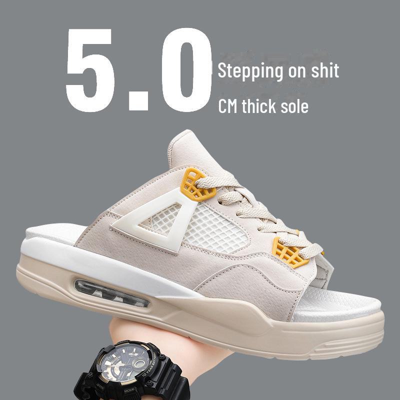 

Мужские летние сандалии на толстой подошве AJ4 Air Cushion - повседневные шлепанцы большого размера для пляжа 47 бежевый/жёлтый