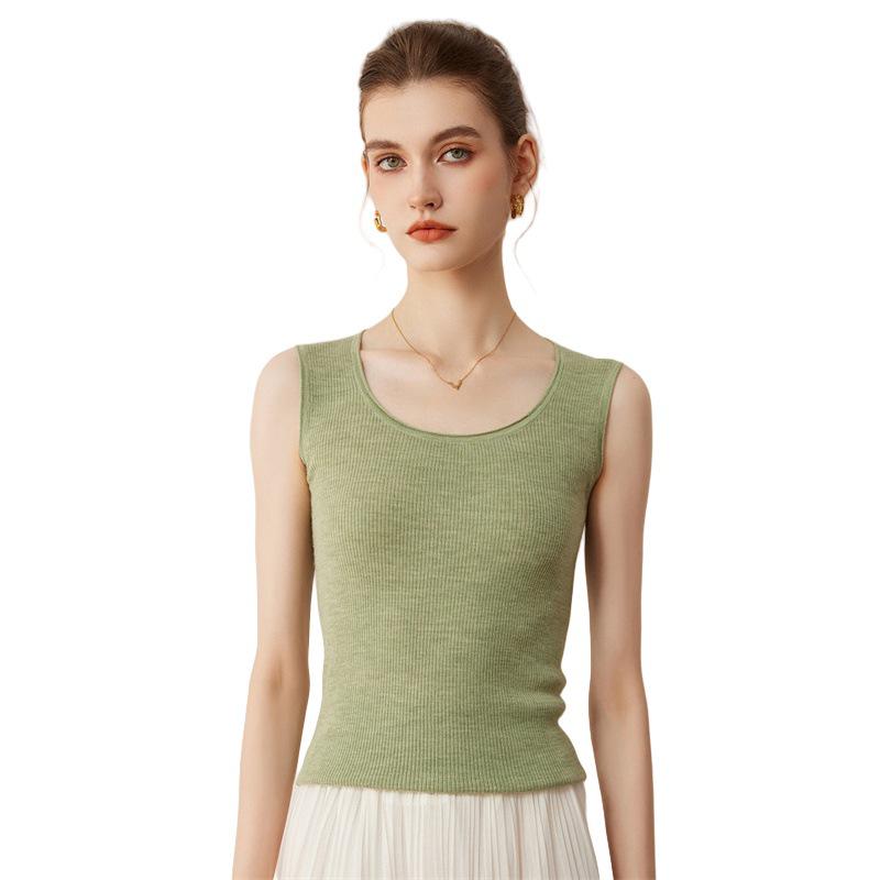 2026 Le Ka Sha Seamless Ribbed Spaghetti Strap Tank Top, Low Round Neck, U Shape, 18 Gauge, 60 Count Fine Spun Yangzi Yarn.
