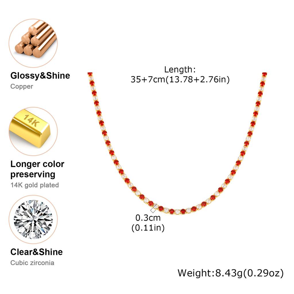 Shiny AAA+ 3mm Colorful Crystal Tennis Chain Necklace Bling Rainbow Cubic Zircon Choker for Women Party Fine Jewelry Gift