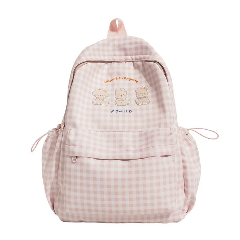 Plaid Student Schoolbag Cartoon Puppy Backpack