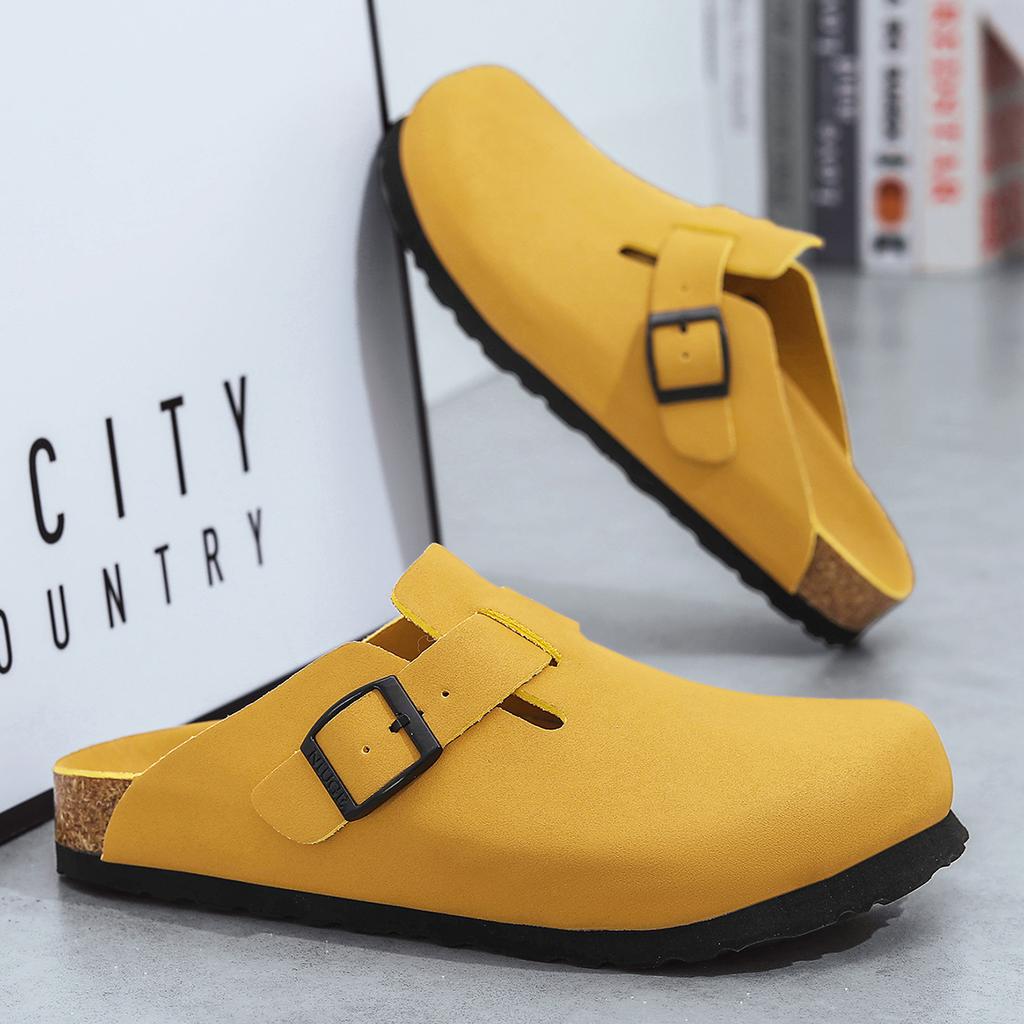 Unisex Leder Clogs Marinefarben Korkfußbett Sandalen mit Verstellbarer Schnalle Geschlossene Zehen Komfort Slides für Herren Damen 10 Farben