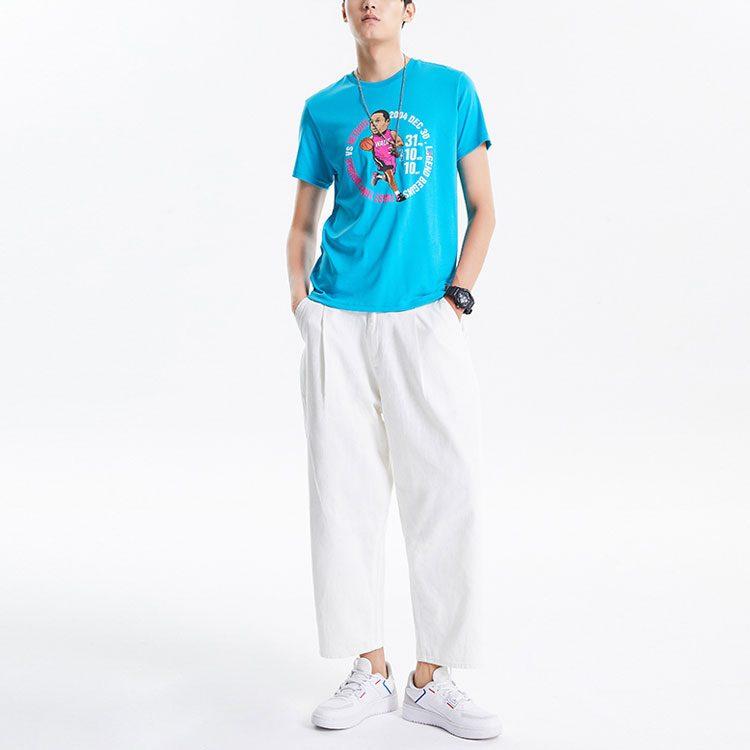 Li Ning Wade Collection T Shirts Men's Blue Crew Neck Moderate Straight Fit AHSQ475-4