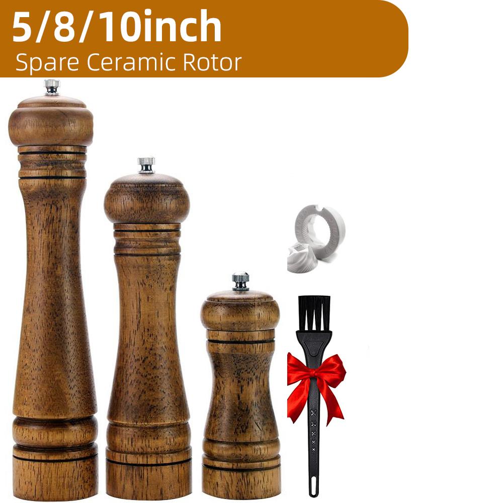 Wood Salt and Pepper Grinder Set, Pepper Mill, Salt Shakers w/Adjustable Ceramic Rotor- Refillable - Oak Wood