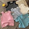 Summer Kids Striped Tank Top Cotton Sleeveless Embroidered Vest For Boys Girls Baby Casual Stretch Shirt