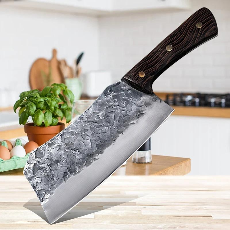 

Профессиональный ручной кованый кухонный нож из высокоуглеродистой стали Шеф-нож для нарезки, рубки, разделки мяса Традиционные кухонные инструменты чёрный