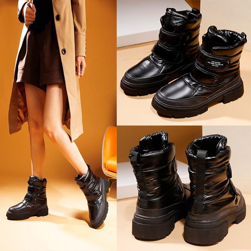 Women's Large Size Soft Elastic Winter Warm Cold Padded Wool Lining Snow Boots Non-slip Waterproof Wear-resistant Outdoor Leisure Sports Cotton Boots