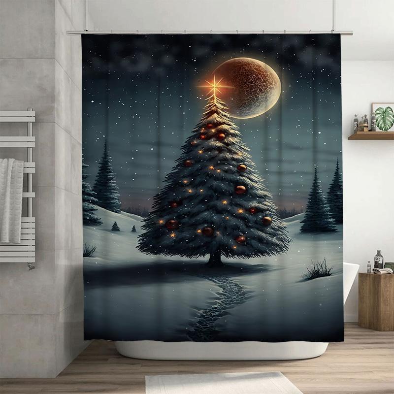 

Tuniu Charming Winter Forest Shower Curtain Snowy Night Trees Landscape Backdrop Bathroom Decor W60H190(CM)-1 Pcs