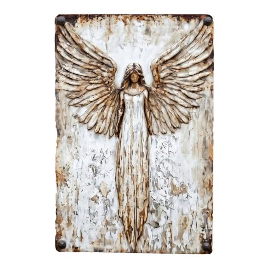 Rustic Guardian Angel Wall Metal Distressed Angel Art Vintage Wings Hanging Plaque 15x20cm