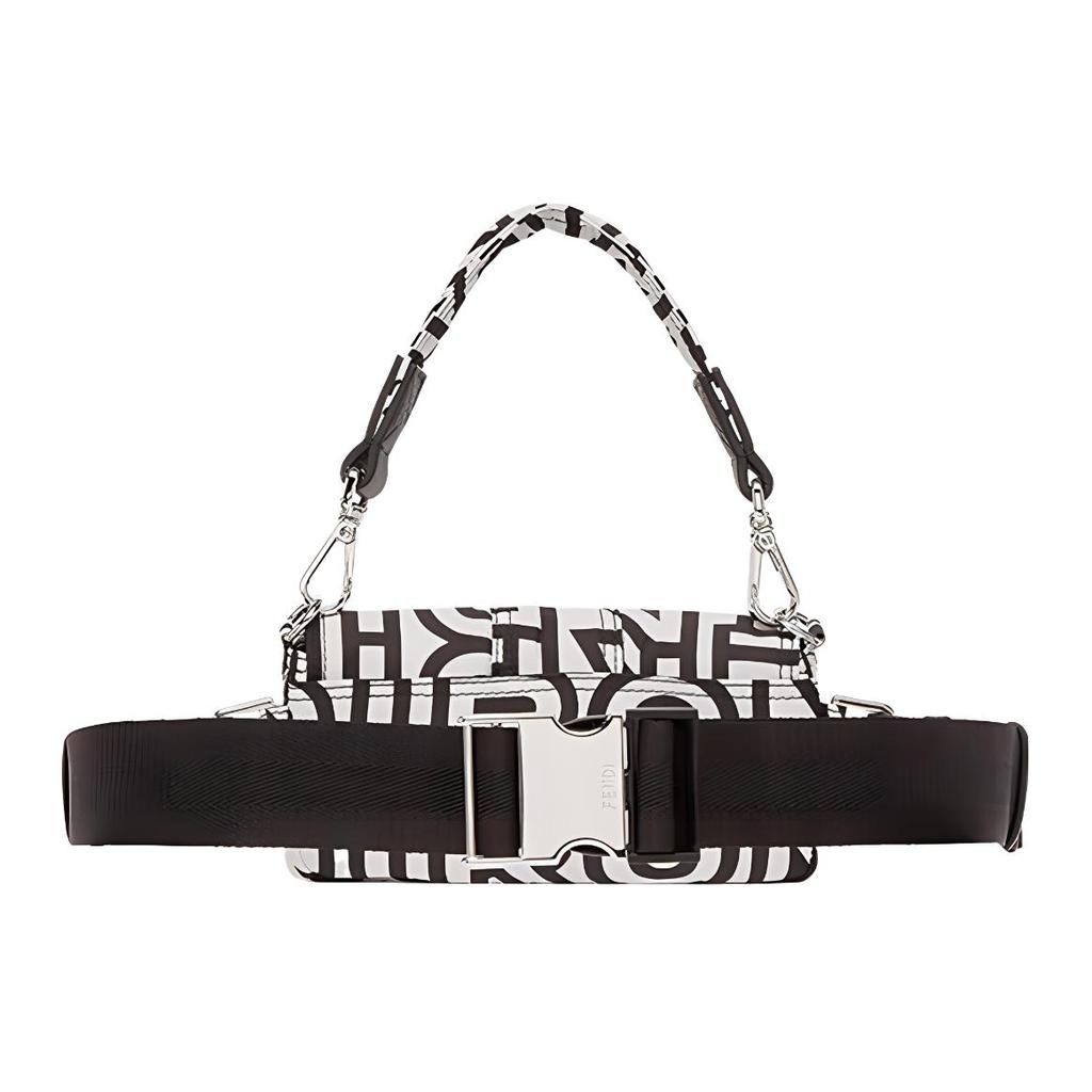 FENDI Baguette FF Two-Tone Calfskin Tote Bag Phone Case Waist Bag Mini Men's Style Black/White