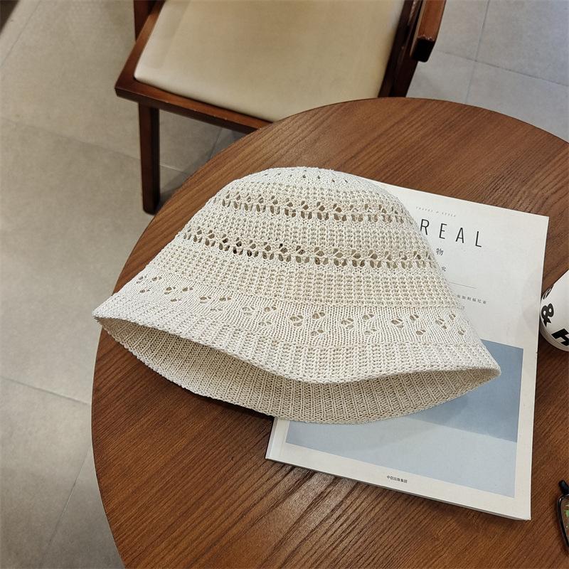 Japanese Solid Color Knitted Hollow Fisherman'S Hat Children Spring And Summer Breathable Sunshade Sunscreen Hat Basin Hat