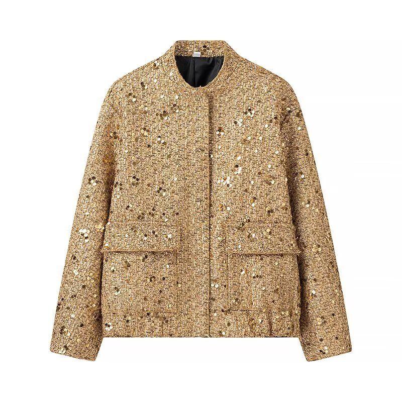 

Kaslead New Arrival Women s Clothing Fashion Style Fashion Simple All-Match Long Sleeves Sequin Jacket Outwear Picture Color L