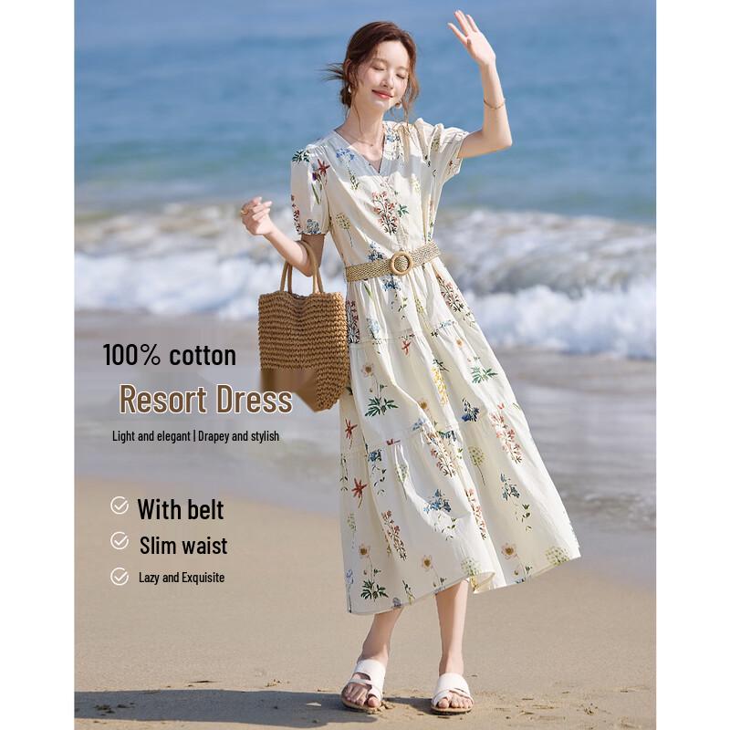 Women s V-Neck Floral Print A-Line Dress M