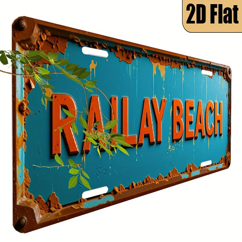 

D Flat Printing Vintage Distressed RAILAY BEACH with Rustic Teal Orange Text Aluminum Tin Painting License Plate Style Tha 15x30cm(5.9x7.8inch)