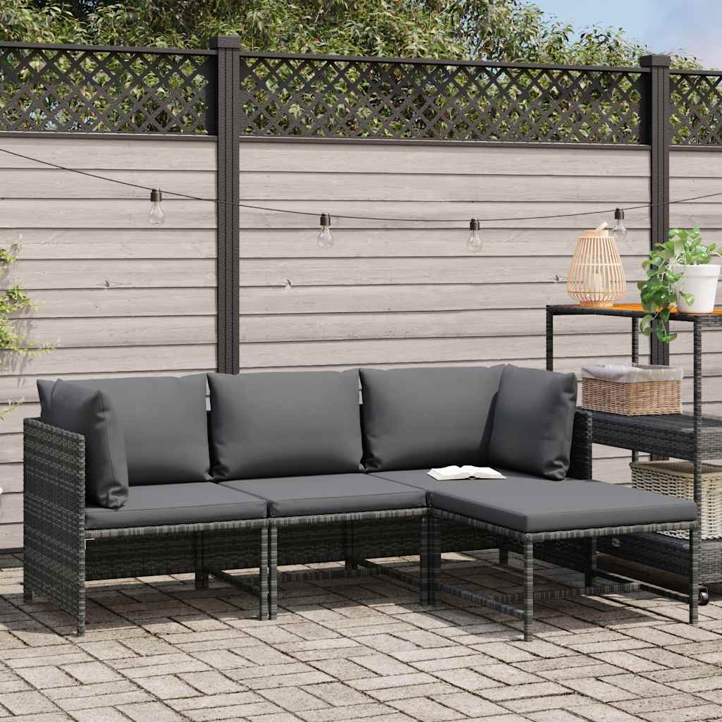 vidaXL 4-tlg. Garten-Lounge-Set mit Kissen Poly Rattan Grau