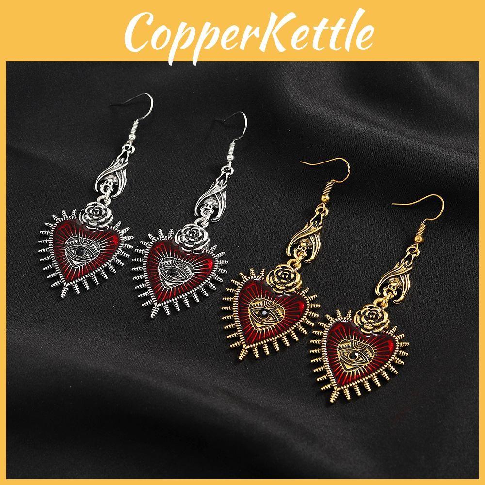 Retro Heart Gothic Earrings With Bloodshot Eye And Bat Motif For Punk Enthusiasts Fashion