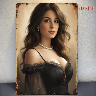2D Flat Metal Sign Vintage Woman Portrait Wall Art Decor 20x30cm