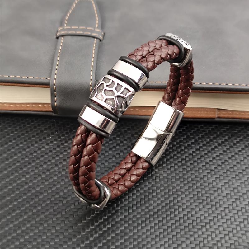 Bracelet homme en acier inoxydable 316l marron punk irrégulièrement fissuré en cuir véritable tressé bracelets et bracelets pour hommes bijoux pour hommes
